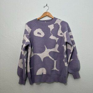 NWT groovy Purple white floral crewneck sweater